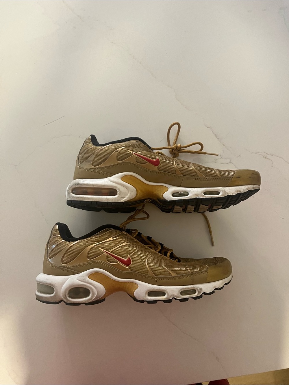 Nike Men’s Gold with Red Swoosh Air-Style Sneakers